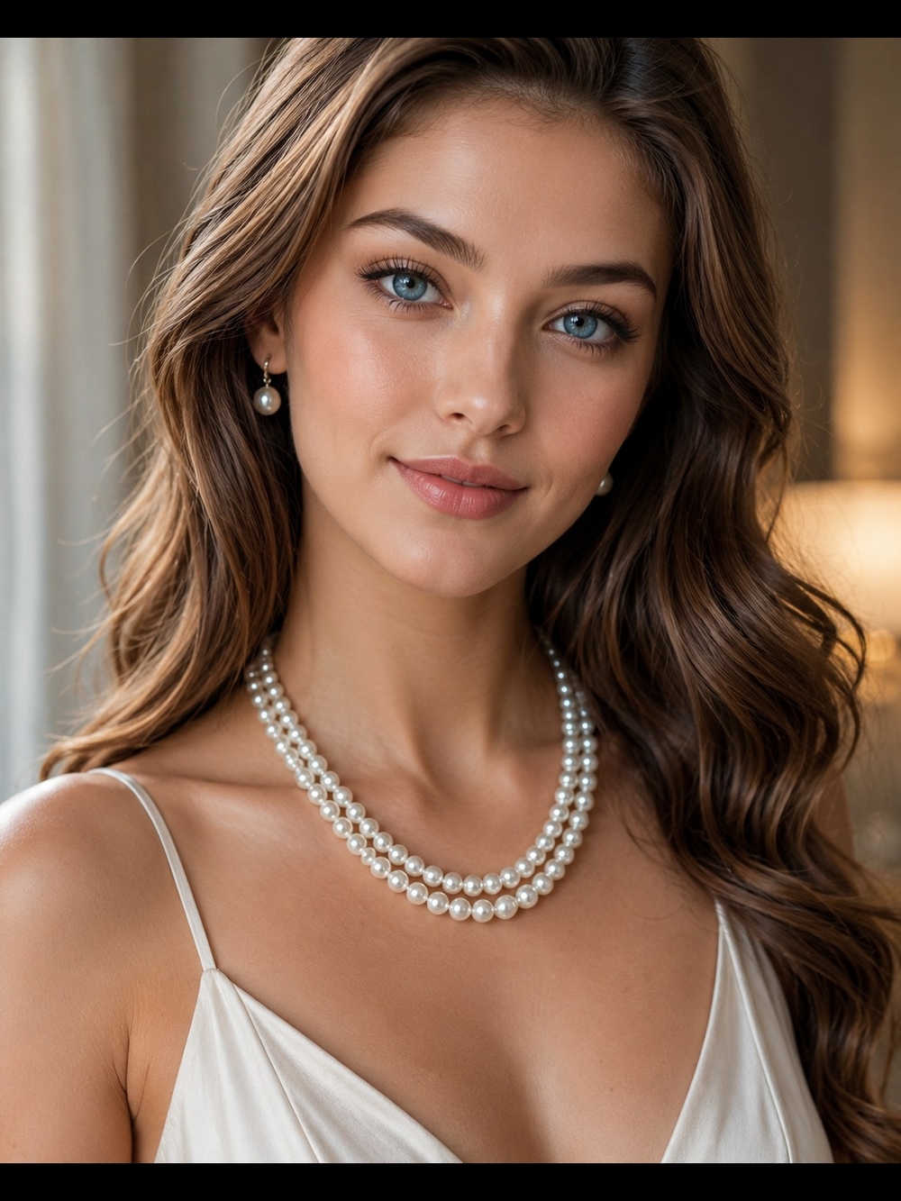 WHBM Classic White Glass Beaded Faux Glass Pearls Necklace 25"
